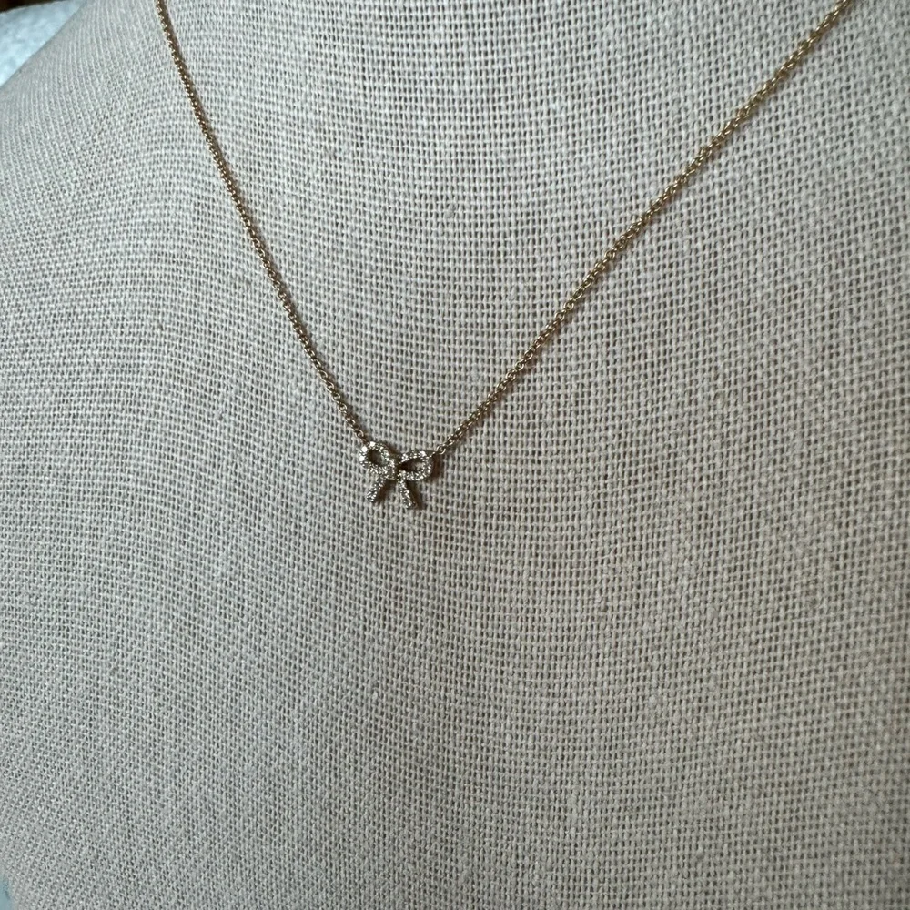 14k Yellow Gold and Diamond Bow Necklace